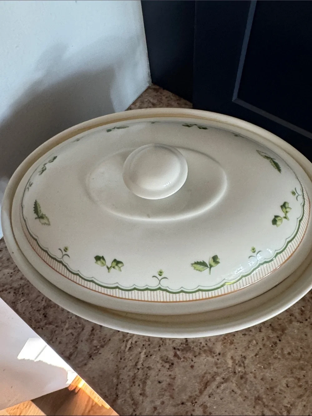 Georges Briard Floral Ceramic Covered Casserole Dish with Plates